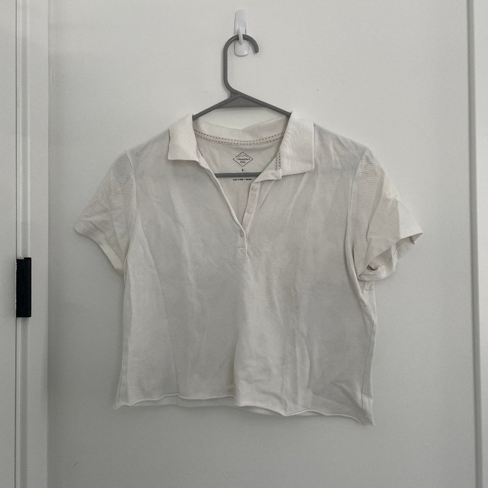 Cropped Collared Short Sleeve Shirt - White